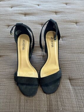 JustFab Black Suede Open-Toe Ankle Tie Heels